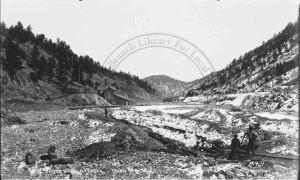 Fig 2. Placer mining along Fourmile Canyon near the Wood Mtn. mine (c. 1910) sample sit