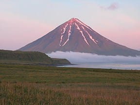 Fig. 1. Mt. Carlisle volcano as seen from Chuginadak Island. Photo by K. Nicolaysen